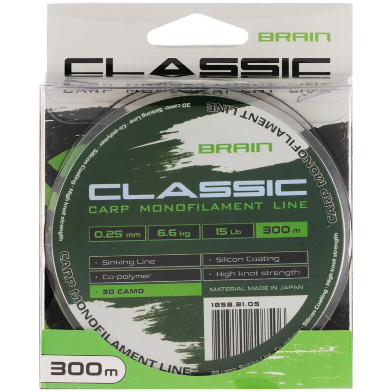 Леска Brain Classic Carp Line 3D Camo 300m 0.25mm 15lb 6.6kg