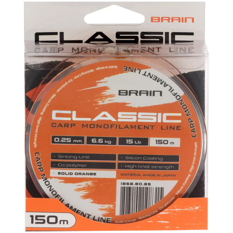 Волосінь Brain Classic Carp Line Solid Orange 150m 0.30mm 20lb 8.8kg