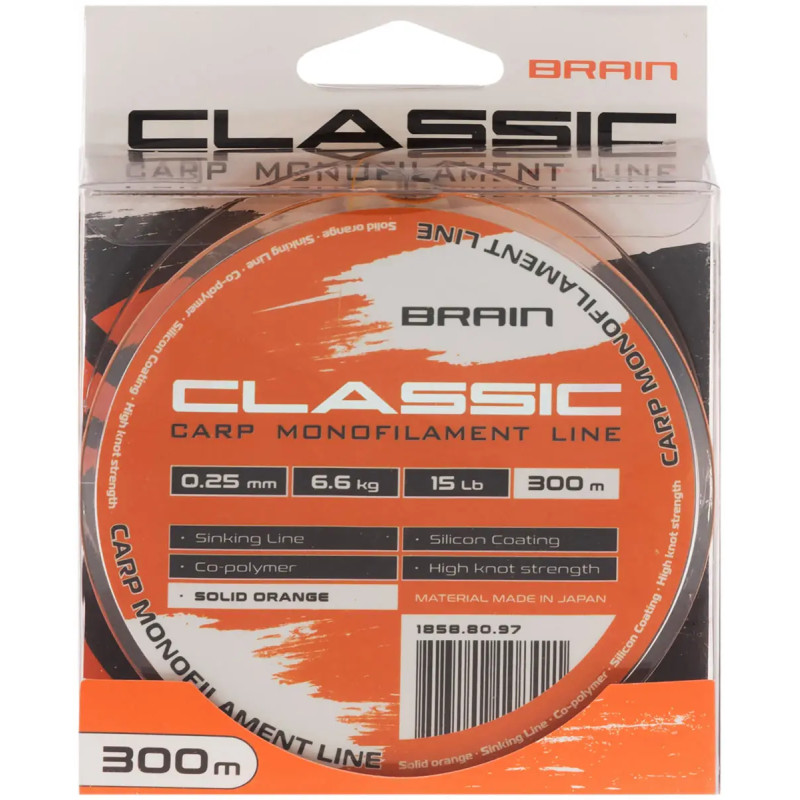 Волосінь Brain Classic Carp Line Solid Orange 300m 0.25mm 15lb 6.6kg